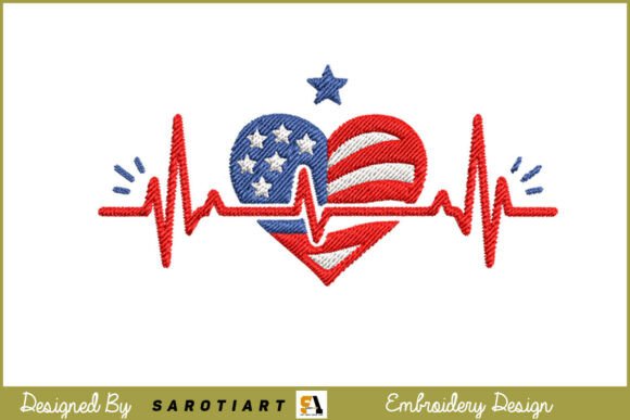 American Heartbeat Embroidery Design