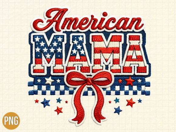 American Mama Embroidery Bow USA T-Shirt