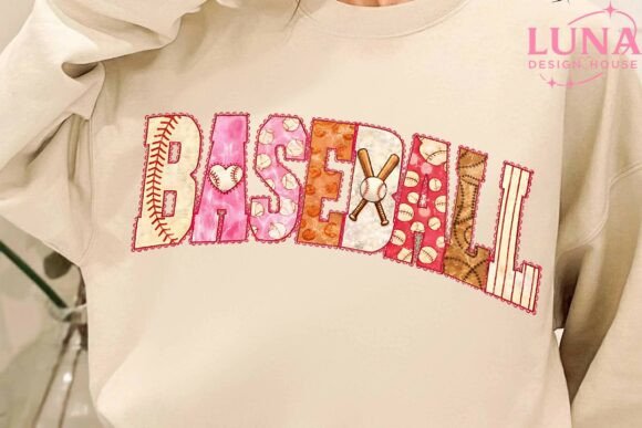 Baseball Faux Embroidery Letters PNG