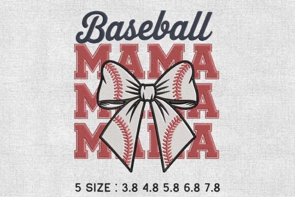 Baseball Mama Bow Embroidery Design File