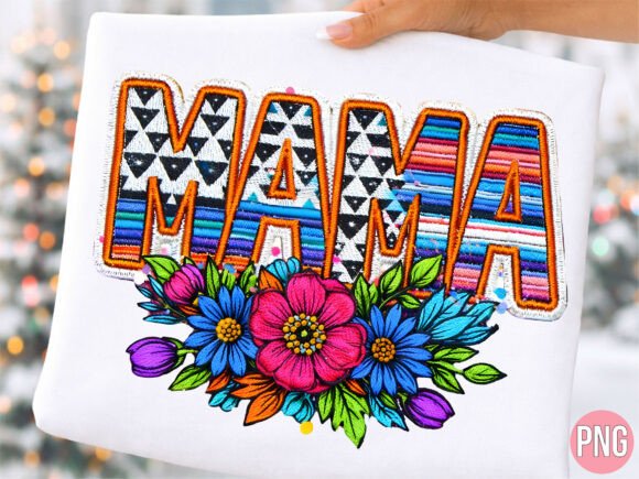 Boho Floral Mama Embroidery Texture PNG