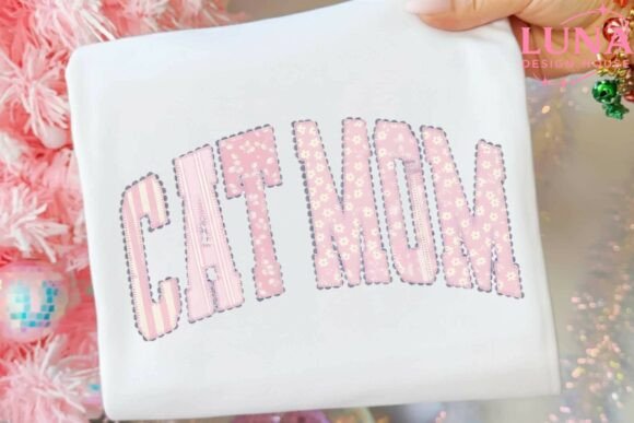 Cat Mom Faux Embroidery Floral PNG
