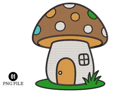 Cute Mushroom House Embroidery Design