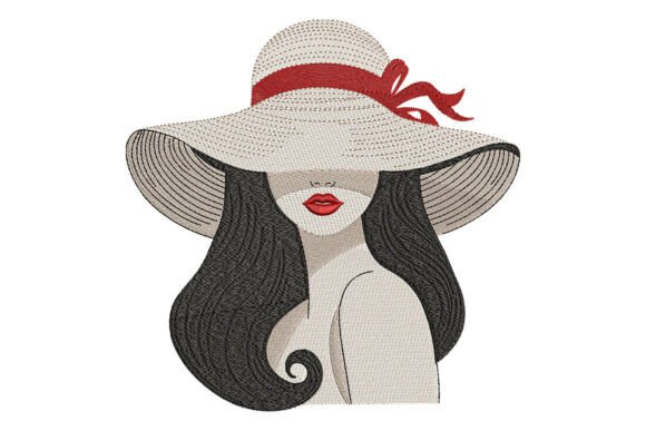 Elegant Lady with Hat Embroidery