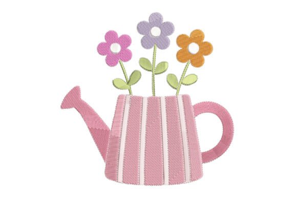 Flower Watering Can Embroidery Design