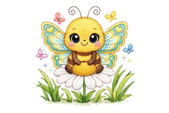 Honey Bee Butterfly Wings Embroidery Design