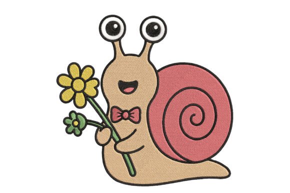 Kawaii Snail with Flowers Embroidery