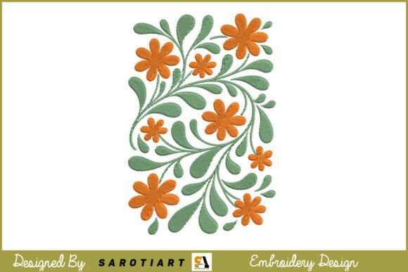 Leaf and Flowers Embroidery Design