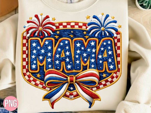 Patriotic Mama Bow Embroidery Style PNG