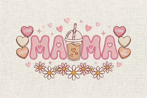 Pink Coffee Mama Embroidery Design