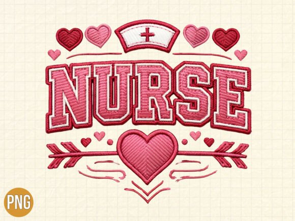 Pink Nurse Patch Embroidery Style PNG