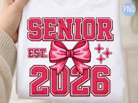 Senior 2026 Pink Bow Embroidery PNG