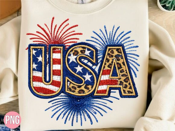 USA Fireworks Faux Embroidery USA PNG
